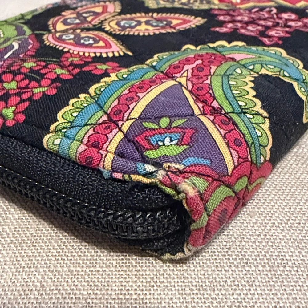 Vera Bradley Black Multicolor Quilted Floral Paisley Wristlet